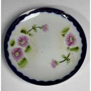 Vintage Nippon Hand Painted Floral Plate Blue Gold Trim Collectible Saucer